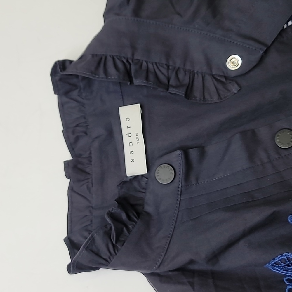 Sandro  Laura Guipure Lace-Trimmed Cotton-Poplin Mini Dress - Midnight B… - Picture 7 of 15